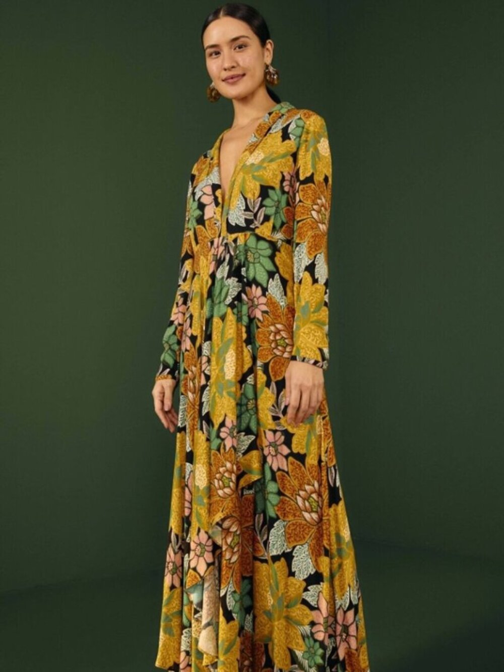 FARM RIO Garden Long Sleeve Maxi Dress — Floral, High Quality Fabric